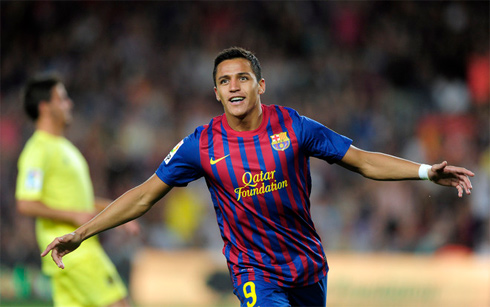 Alexis Sanchez chia vui sau pha ghi bàn đầu tiên cho Barca.