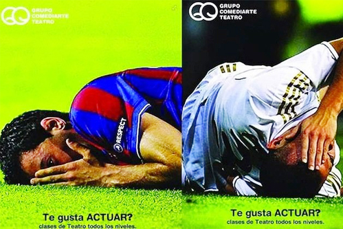 Ảnh Busquets và Pepe được ghép lại và sử dụng để quảng cáo tìm học viên diễn kịc.
