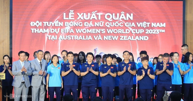 Lễ xuất quân dự World Cup 2023 của tuyển nữ Việt Nam tại trụ sở VFF ngày 4/7. Ảnh: Lâm Thỏa