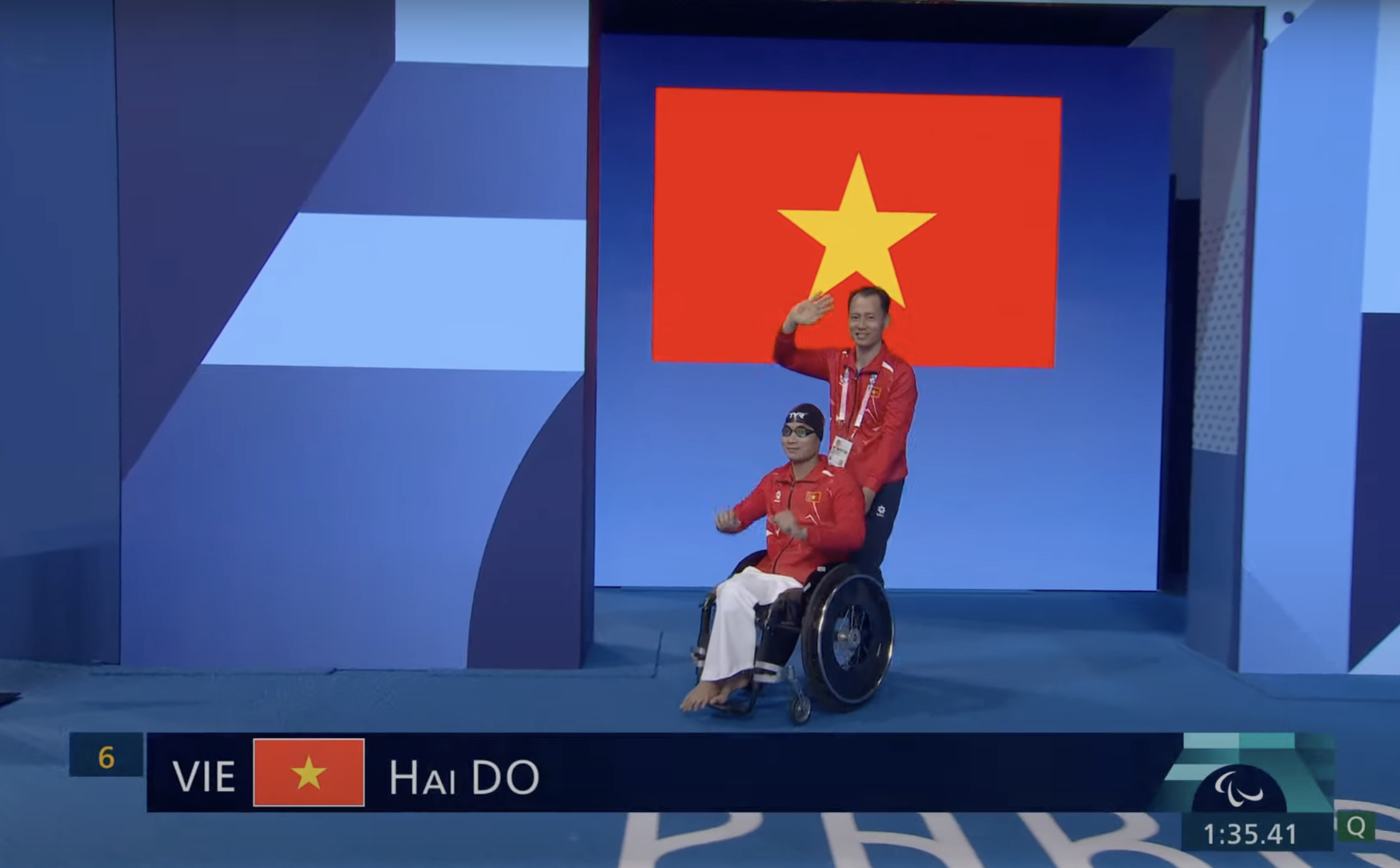 Kình ngư Đỗ Thanh Hải dự thi chung kết bơi 100m ếch nam - hạng thương tật SB5 - tại Paralympic 2024.