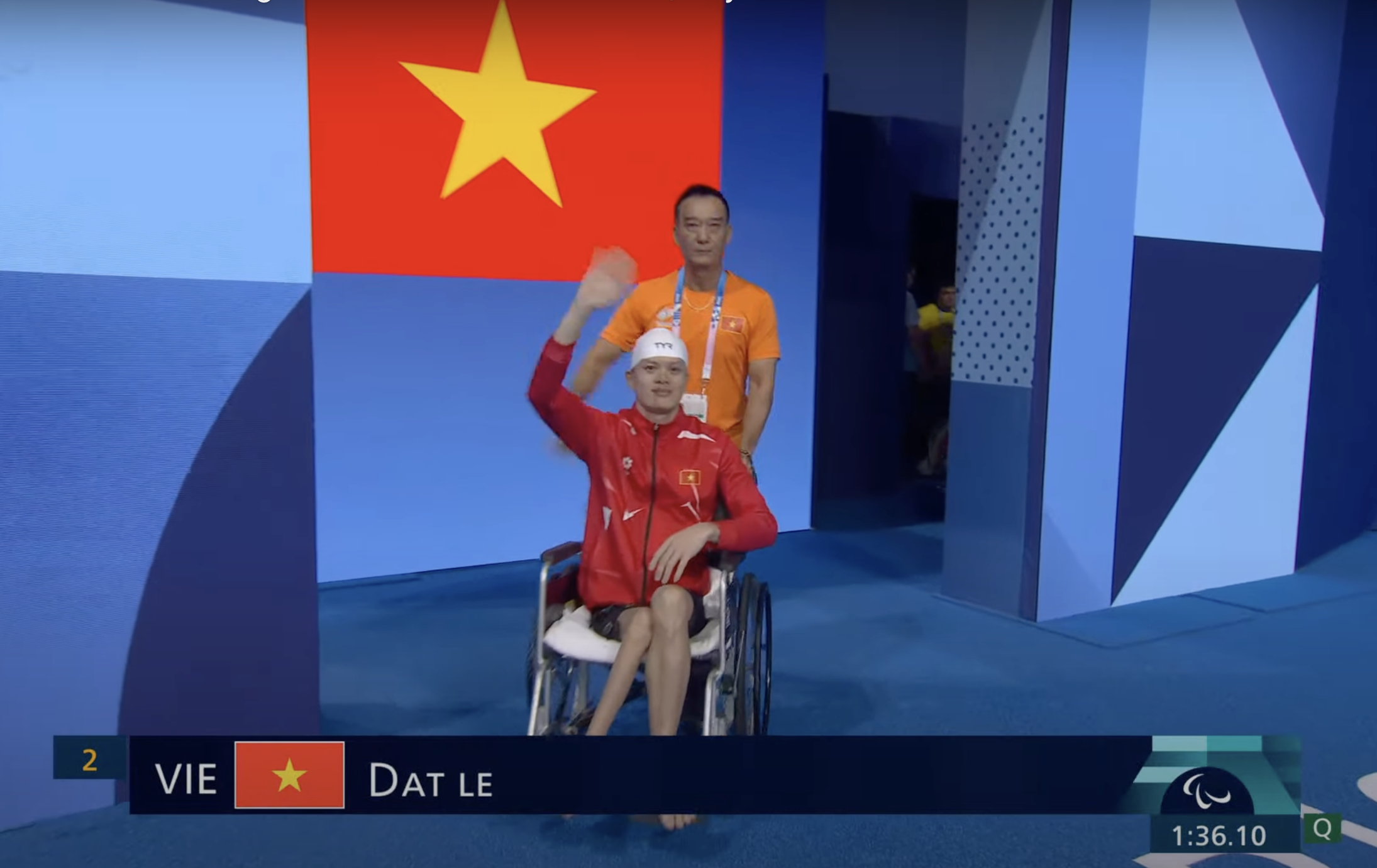 Kình ngư Lê Tiến Đạt dự thi chung kết bơi 100m ếch nam - hạng thương tật SB5 - tại Paralympic 2024.