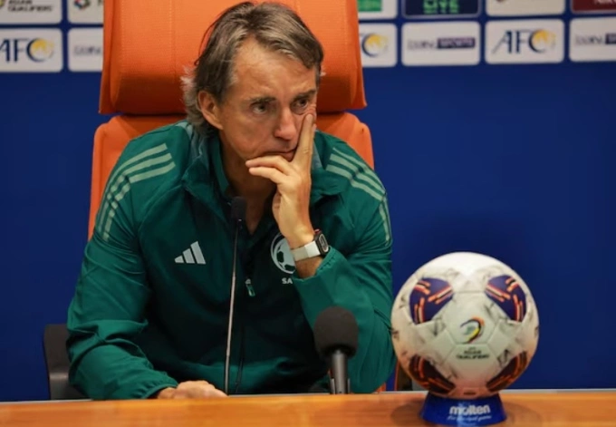 HLV Roberto Mancini trong buổi họp báo sau trận Arab saudi hòa Indonesia 1-1 ở lượt ra quân bảng C vòng loại ba World Cup 2026 – khu vực châu Á ngày 5/9/2024. Ảnh: Reuters