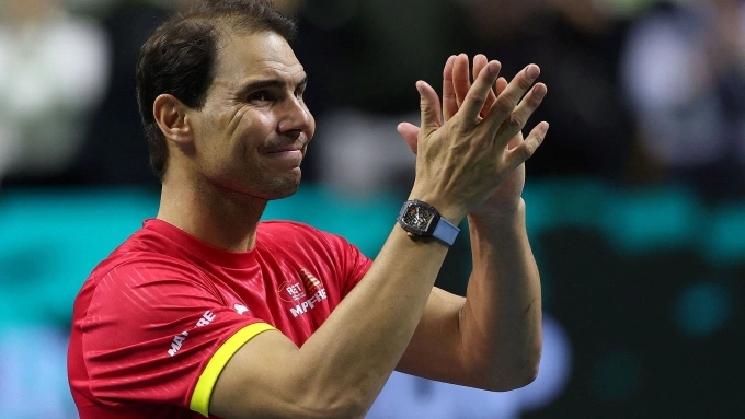 Nadal trong lễ tri ân ở Davis Cup 2024 tại Malaga, Tây Ban Nha tháng 11 năm ngoái. Ảnh: Reuters