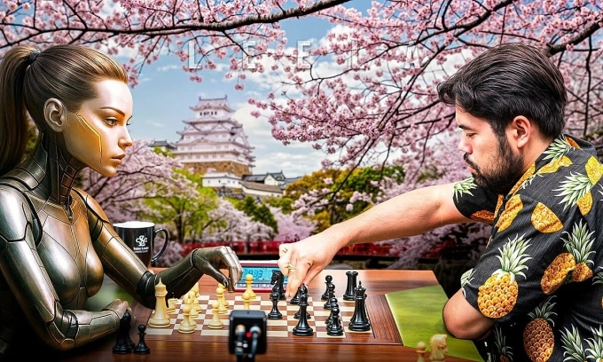 Ảnh chế Nakamura (phải) đấu với siêu máy. Ảnh: GMHikaru