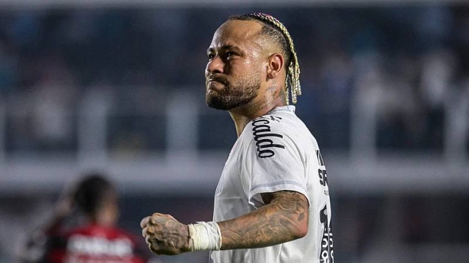 Neymar mừng bàn trong trận Santos 1-0 Flamengo sáng 17/7. Ảnh: Santos