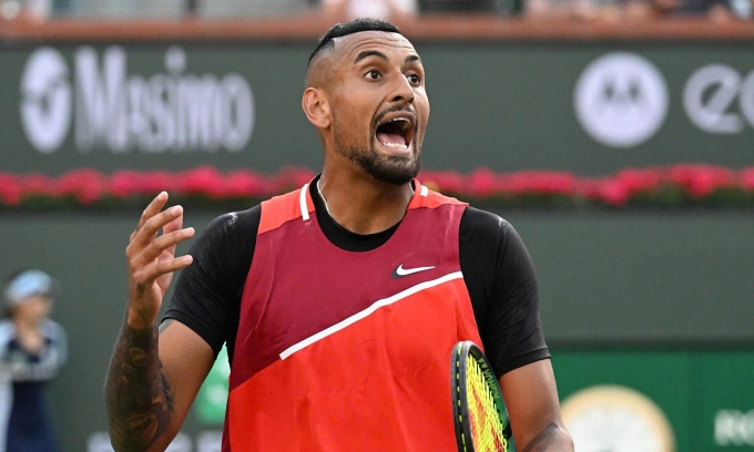 Kyrgios trong trận tứ kết Indian Wells Masters gặp Nadal tại California, Mỹ ngày 17/3/2022. Ảnh: Reuters