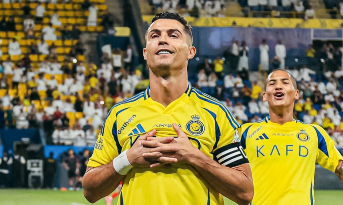 Ronaldo mừng bàn trong trận Al Nassr thắng đội khách Al Wehda 2-0 ở vòng 5 Saudi Pro League ngày 27/9/2024. Ảnh: ANFC