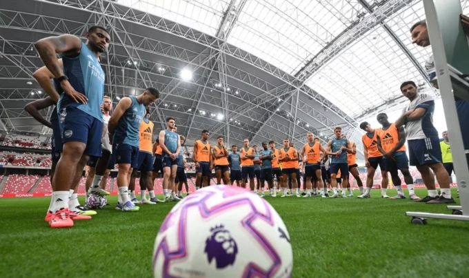 Buổi tập của Arsenal tại sân vận động Quốc gia Singapore ngày 22/7. Ảnh: Arsenal FC
