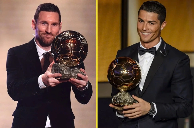 Messi (trái) và Ronaldo (phải) đã giành tổng cộng 13 Quả Bóng Vàng. Ảnh: TalkSport