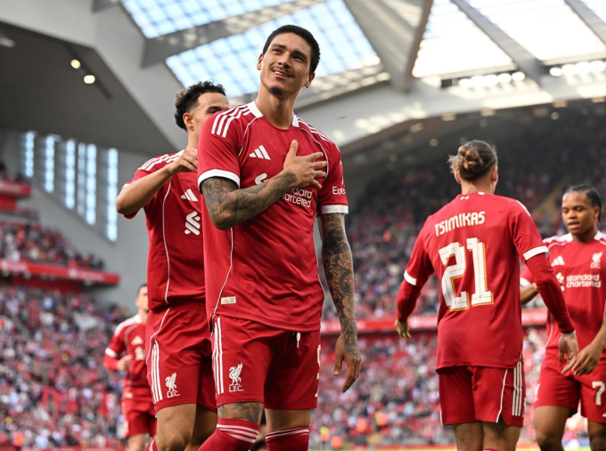 Darwin Nunez mừng bàn trong trận Liverpool đá giao hữu với Bilbao tại sân Anfield, Anh ngày 4/8. Ảnh: Liverpool FC