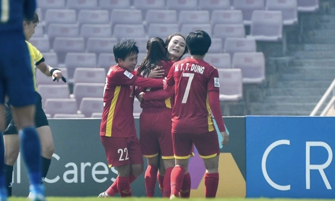 Việt Nam thắng Thái Lan 2-0 ở vòng play-off Asian Cup nữ 2022 để tranh vé đi World Cup nữ 2023, tại sân DY Patil, Ấn Độ ngày 2/2/2022. Ảnh: AFC
