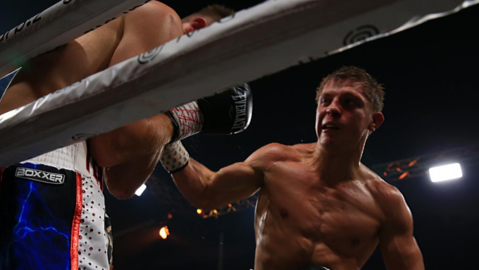 Nikita Tszyu ra đòn trong trận thắng Dylan Biggs để giành đai Vô địch Australia hạng super welterweight hồi tháng 11/2023. Ảnh: No Limit Boxing