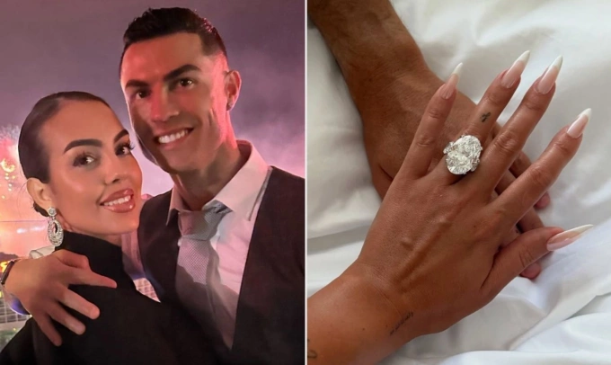 Ronaldo cầu hôn Georgina bằng chiếc nhẫn kim cương bản to.