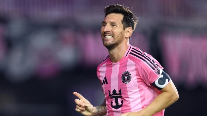 Messi mừng bàn trong trận Inter Miami 3-1 LA Galaxy sáng 17/8. Ảnh: AP