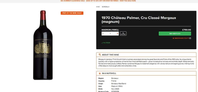 Một số chai rượu Château Palmer có giá lên tới 750 bảng (khoảng 1.000 USD).