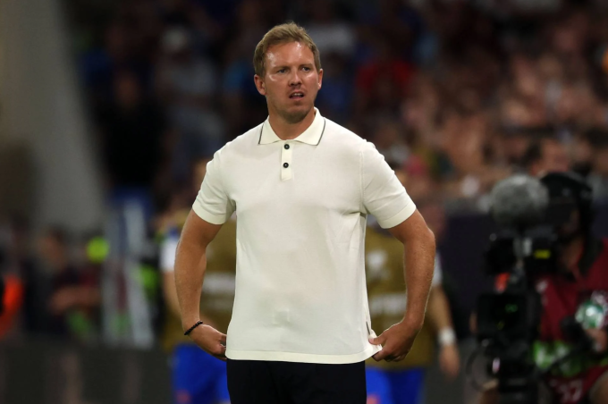 Julian Nagelsmann phản ứng trong trận Đức thua Slovakia 0-2 ở vòng loại World Cup 2026 khu vực châu Âu tại Bratislava, Slovakia ngày 4/9/2025. Ảnh: DPA