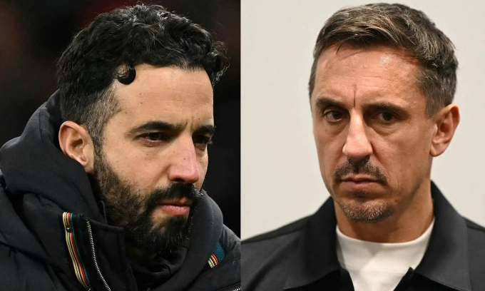 Cựu hậu vệ Gary Neville (phải) và HLV Ruben Amorim. Ảnh: Sky Sports