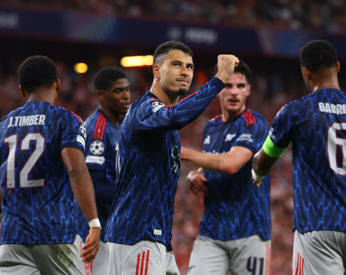 Gabriel Martinelli mừng bàn mở tỷ số trong trận Arsenal thắng Bilbao 2-0 ở lượt đầu Champions League tại San Mames, Xứ Basque, Tây Ban Nha ngày 16/9/2025. Ảnh: Reuters