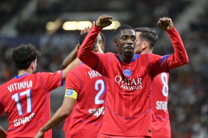 Dembele mừng bàn trong trận PSG thắng Toulouse 6-3 tại Ligue 1 hôm 30/8. Ảnh: Icon Sport
