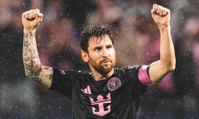 Messi mừng chiến thắng của Miami trước New York City. Ảnh: IMCF
