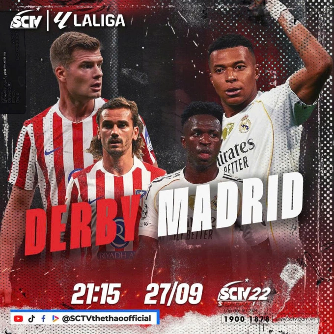 Trấn đấu giữa Atlético Madrid và Real Madrid diễn ra lúc 21h15 ngày 27/9.