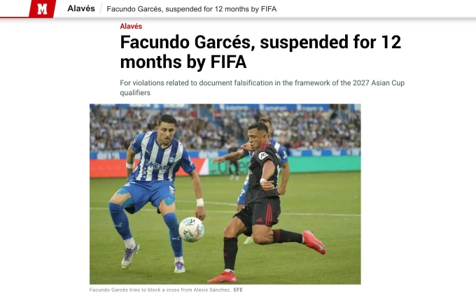Marca đưa tin về án phạt của Facundo Garces, một trong bảy cầu thủ nhập tịch Malaysia bị cấm thi đấu một năm. Ảnh: chụp màn hình