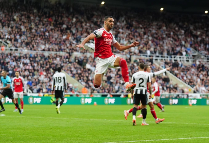 Mikel Merino mừng bàn trong trận Arsenal thắng Newcastle 2-1 tại vòng 6 Ngoại hạng Anh trên sân St James Park, thành phố Newcastle upon Tyne, Vương quốc Anh ngày 27/9/2025. Ảnh: PA