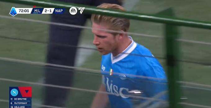 Kevin de Bruyne tỏ thái độ sau khi rời sân, trong trận Napoli thua AC Milan 1-2 ở vòng 5 Serie A trên sân San Siro, Milan, Italy ngày 28/9/2025. Ảnh chụp màn hình