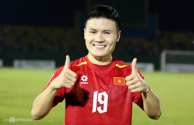 Tiền vệ Nguyễn Quang Hải sau trận thắng Lào 5-0 trong trận ra quân bảng F vòng loại cuối Asian Cup 2027, tại sân Gò Đậu, Bình Dương tối 25/3. Ảnh: Đức Đồng