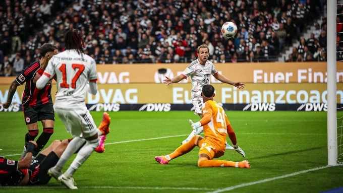 Kane ghi bàn trong trận Bayern thắng chủ nhà Frankfurt 3-0 ở vòng 6 Bundesliga ngày 4/10/2025. Ảnh: FC Bayern
