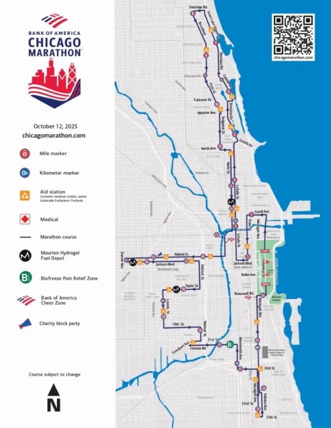 Lộ trình thi đấu tại Chicago Marathon 2025.