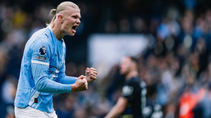 Erling Haaland mừng bàn trong trận Man City thắng Everton 2-0 ở vòng 8 Ngoại hạng Anh trên sân Etihad, Manchester, Anh ngày 18/10/2025. Ảnh: Man City