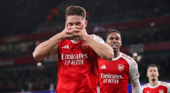 Viktor Gyokeres mừng bàn ấn định tỷ số trong trận Arsenal thắng Atletico 4-0 ở lượt ba vòng bảng Champions League trên sân Emirates, London, Anh ngày 21/10/2025. Ảnh: Opta
