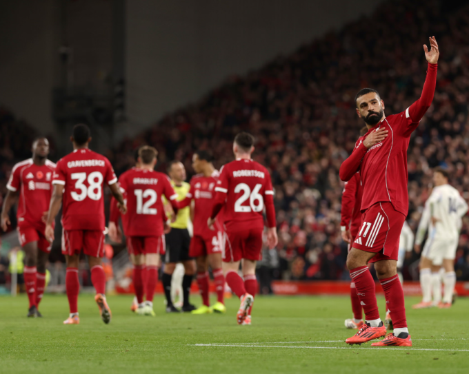 Mohamed Salah mừng bàn mở tỷ số trong trận Liverpool thắng Aston Villa 2-0 ở vòng 10 Ngoại hạng Anh trên sân Anfield, Liverpool, Merseyside, Anh ngày 1/11/2025. Ảnh: Liverpool FC