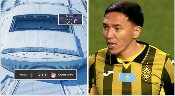 Sân Astana Arena bị tuyết phủ dày nhưng sau khi đóng mái vòm các cầu thủ vẫn thi đấu bình thường Sân Astana Arena bị tuyết phủ dày