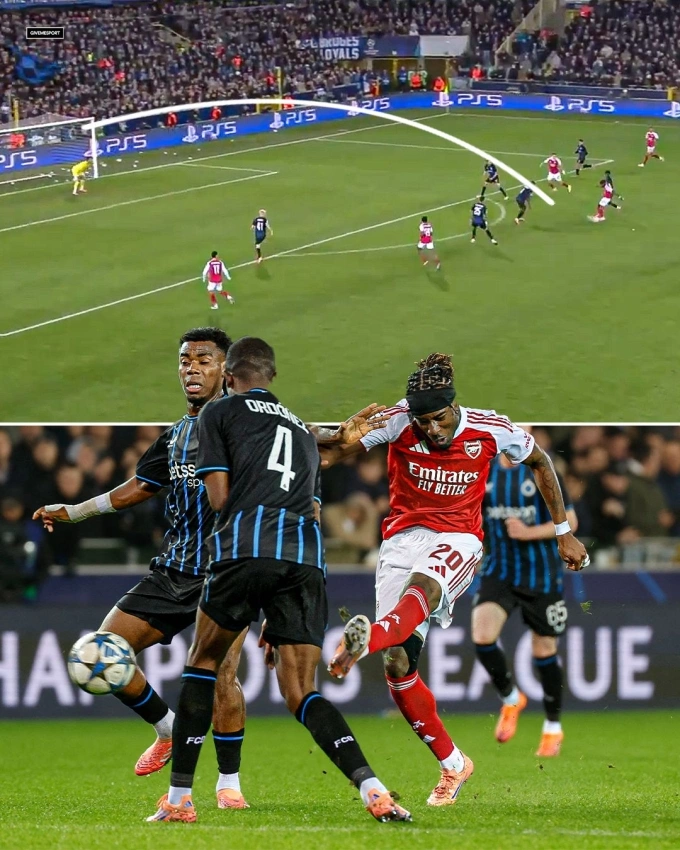 Noni Madueke ghi bàn mở tỷ số trong trận Arsenal thắng Club Brugge ở lượt sáu vòng bảng Champions League trên sân Jan Breydel, Sint-Andries, Brugge, Bỉ ngày 10/12/2025. Noni Madueke ghi bàn mở tỷ số trong trận Arsenal thắng Club Brugge