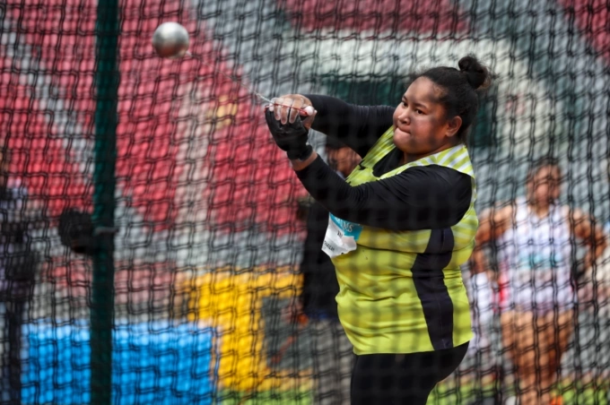 Grace Wong Xiu Mei thi đấu búa ném nữ tại SEA Games 2025 ngày 12/12. Ảnh: Bernama