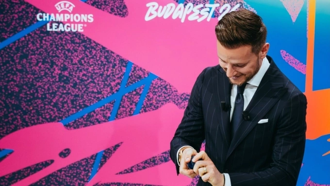 Cựu tiền vệ Ivan Rakitic trong lễ bốc thăm lại Nyon, Thuỵ Sĩ ngày 27/2. Ivan Rakitic tại lễ bốc thăm Champions League.