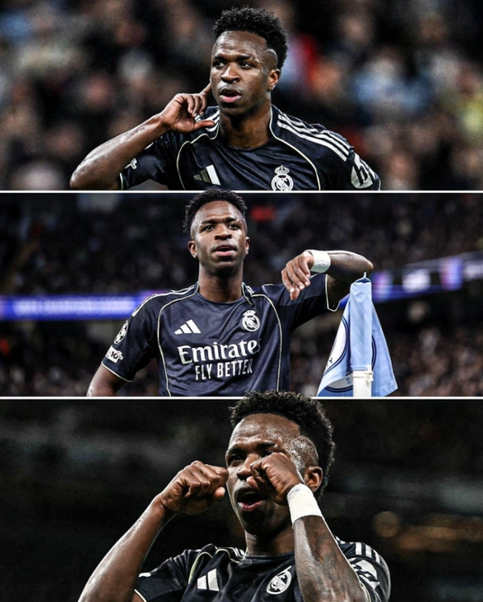Những màn ăn mừng của Vinicius trong trận Real thắng Man City 2-1 ở lượt về vòng 1/8 Champions League trên sân Etihad Ăn mừng của Vinicius trong trận Real thắng Man City