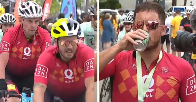 Eden Hazard uống bia sau hành trình đạp xe 167 km tại Mallorca, Tây Ban Nha. Ảnh: Tribuna