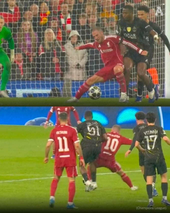 Pha va chạm giữa Alexis Mac Allister và Willian Pacho trong vòng cấm Pha va chạm giữa Alexis Mac Allister và Willian Pacho trong vòng cấm