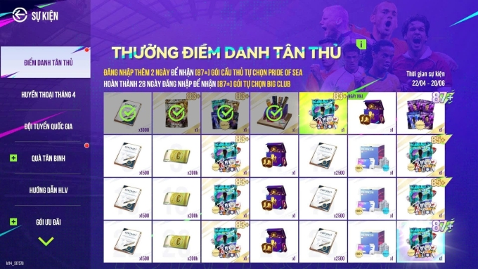 Total Football VNG cung cấp nhiều hoạt động chào đón người chơi mới. Ảnh: VNGGames