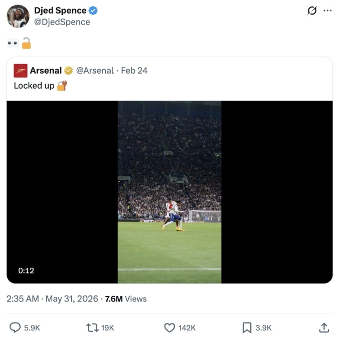Bài đăng của Spence nhắm vào Arsenal. Bài đăng của Spence nhắm vào Arsenal.