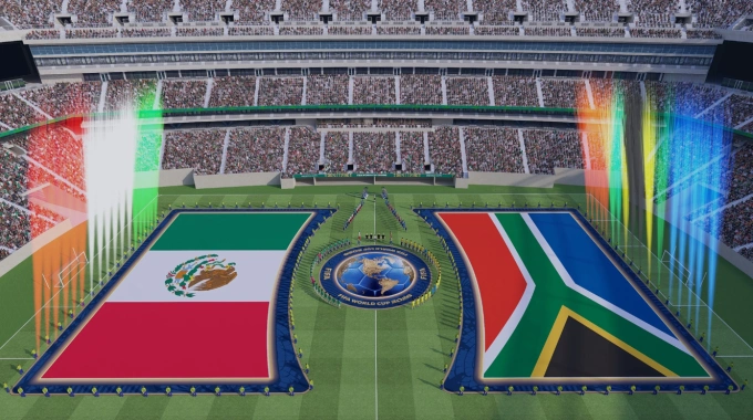 Mô phỏng nghi thức trước trận mới của FIFA trong trận khai mạc World Cup 2026 giữa Mexico và Nam Phi. Ảnh: FIFA