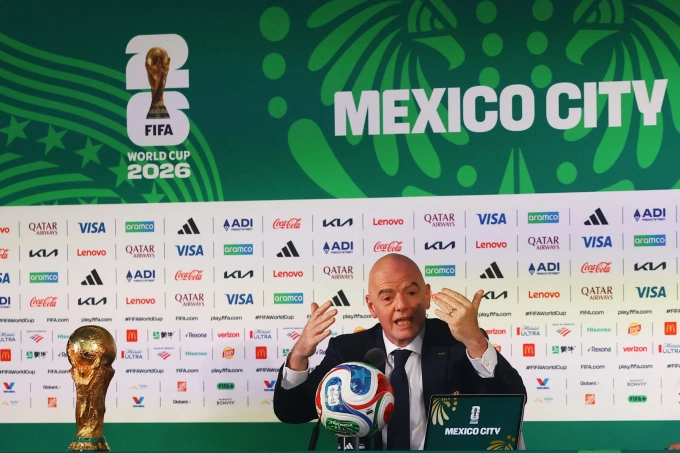 Chủ tịch FIFA Gianni Infantino trong buổi họp báo ở sân Azteca, Mexico City, Mexico ngày 11/10/2026. Ảnh: Reuters