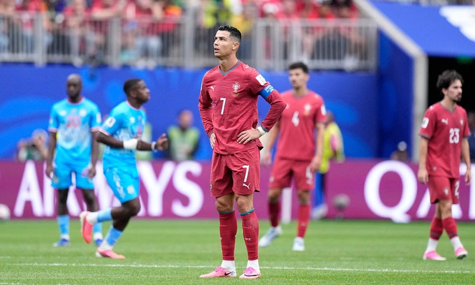 Cristiano Ronaldo phản ứng trong trận đấu bảng K World Cup 2026 giữa Bồ Đào Nha và CHDC Congo tại Houston, Texas, Mỹ ngày 17/6/2026. Cristiano Ronaldo phản ứng trong trận đấu bảng K World Cup 2026 giữa Bồ Đào Nha và CHDC Congo tại Houston, Texas, Mỹ ngày 17/6/2026.