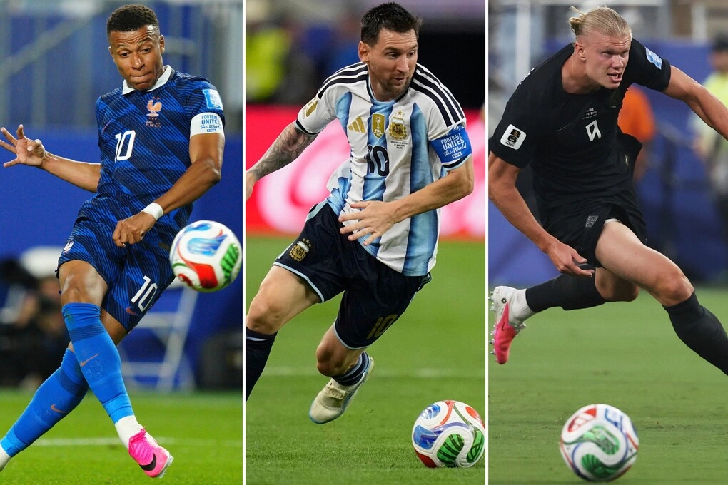 Messi (giữa), Kylian Mbappe (trái) và Erling Haaland cùng thi đấu tại World Cup 2026 ở Mỹ, ngày 22/6/2026. Ảnh: AP
